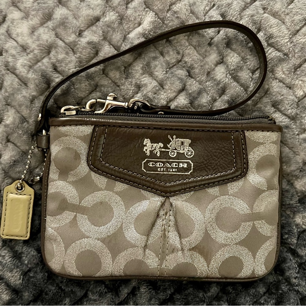Coach Grey/Silver Wristlet Bag.